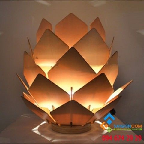 Đèn Led gỗ mỹ nghệ trang trí  hoa sen  để bàn