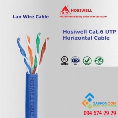 Dây cáp mạng Hosiwell Cat6 UTP - 23 AWG (Blue) | P/N: 30022e-BL