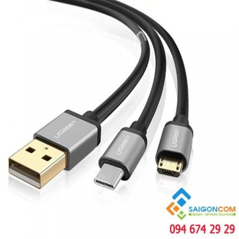 Dây cáp USB 2.0 ra USB Type C và micro USB Ugreen dài 0.5M