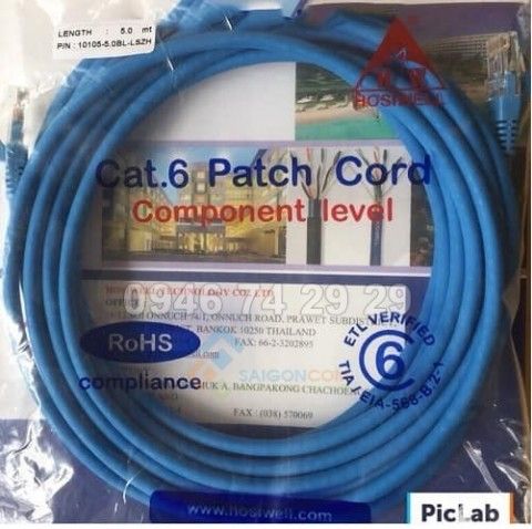 Dây nhảy Hosiwell Copper Patch Cord, Category 6, Blue, UTP 4P 24AWG LSZH Cable, 5 Meter