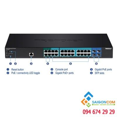 Switch 28-port Gigabit POE+ Managed Layer 2 Switch with 4 shared SFP slots