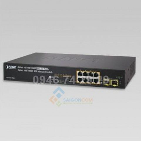Switch Planet 8-Port 10/100/1000T 802.3at PoE + 2-Port 100/1000X SFP