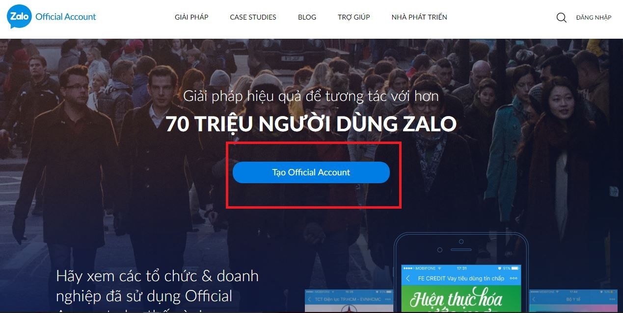 tao official account zalo