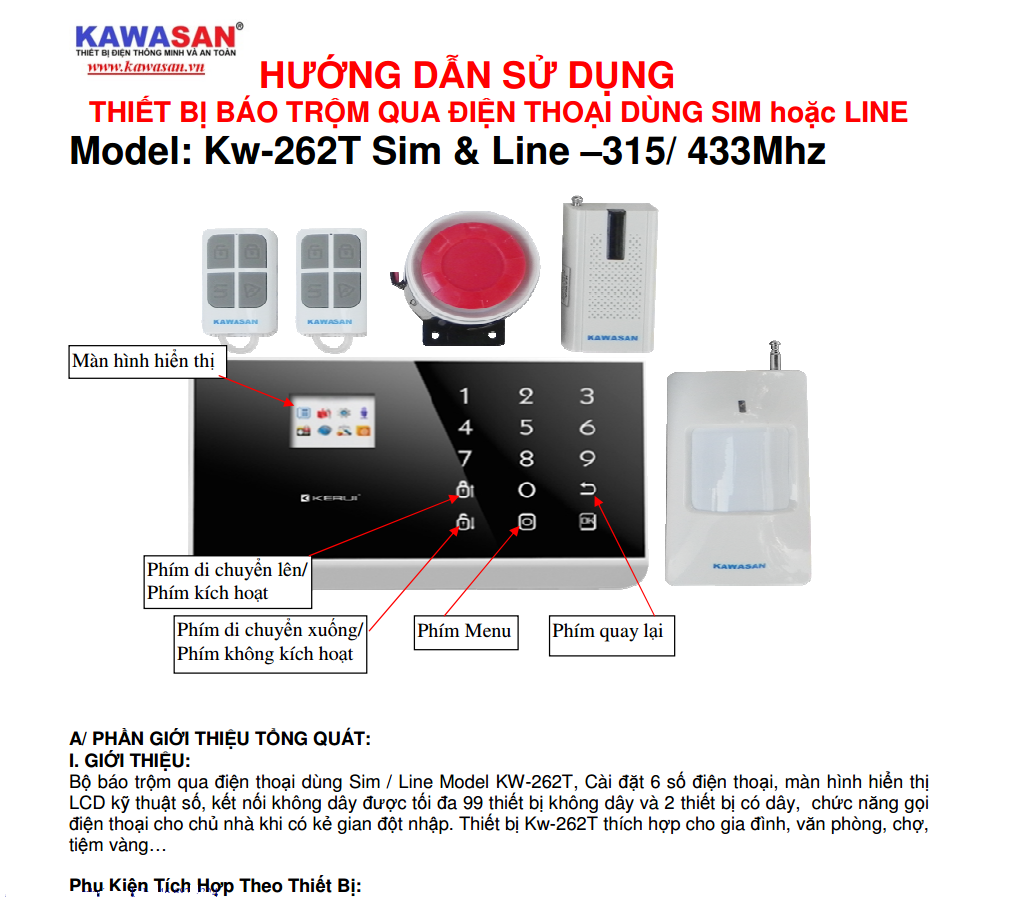 BÁO TRỘM QUA ĐIỆN THOẠI KW-262T Sim & Line