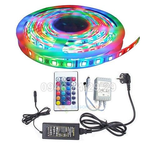 Cuộn đèn Led dây dán 5m RGB  full màu + Nguồn + Remote