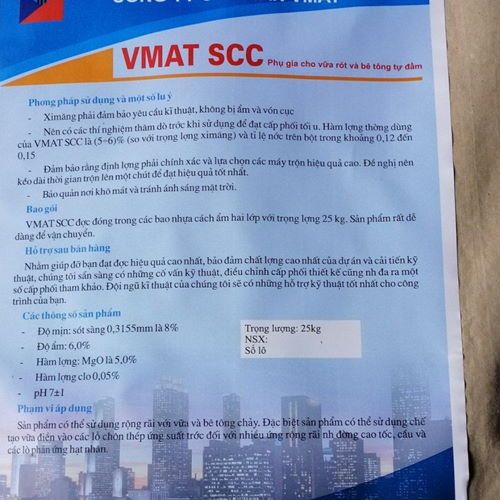 Vmat SCC phụ gia cho vữa rót và bê tông tự đầm