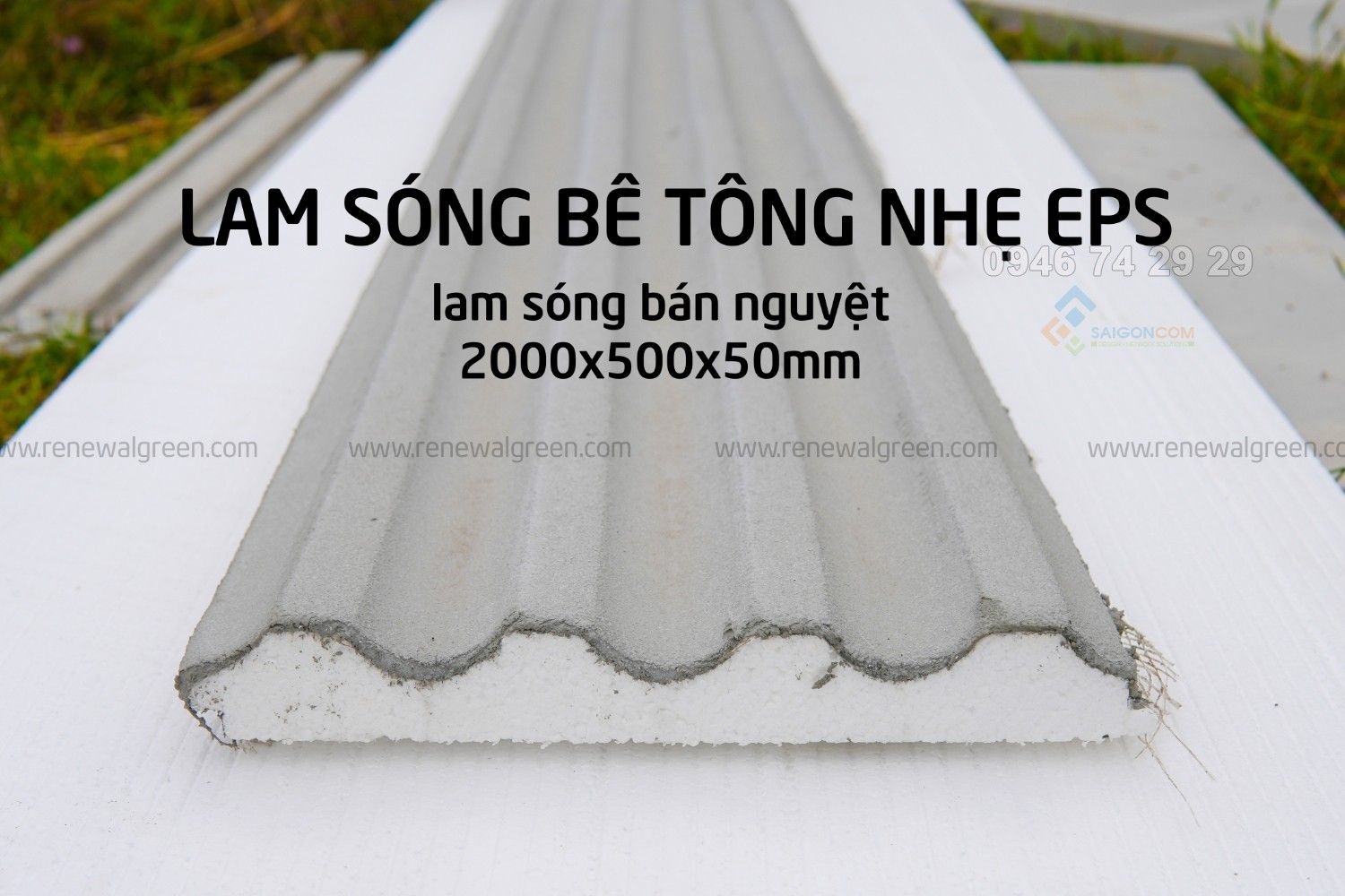 Tấm lam sóng bán nguyệt lam sóng bê tông nhẹ EPS 2000x200x50mm