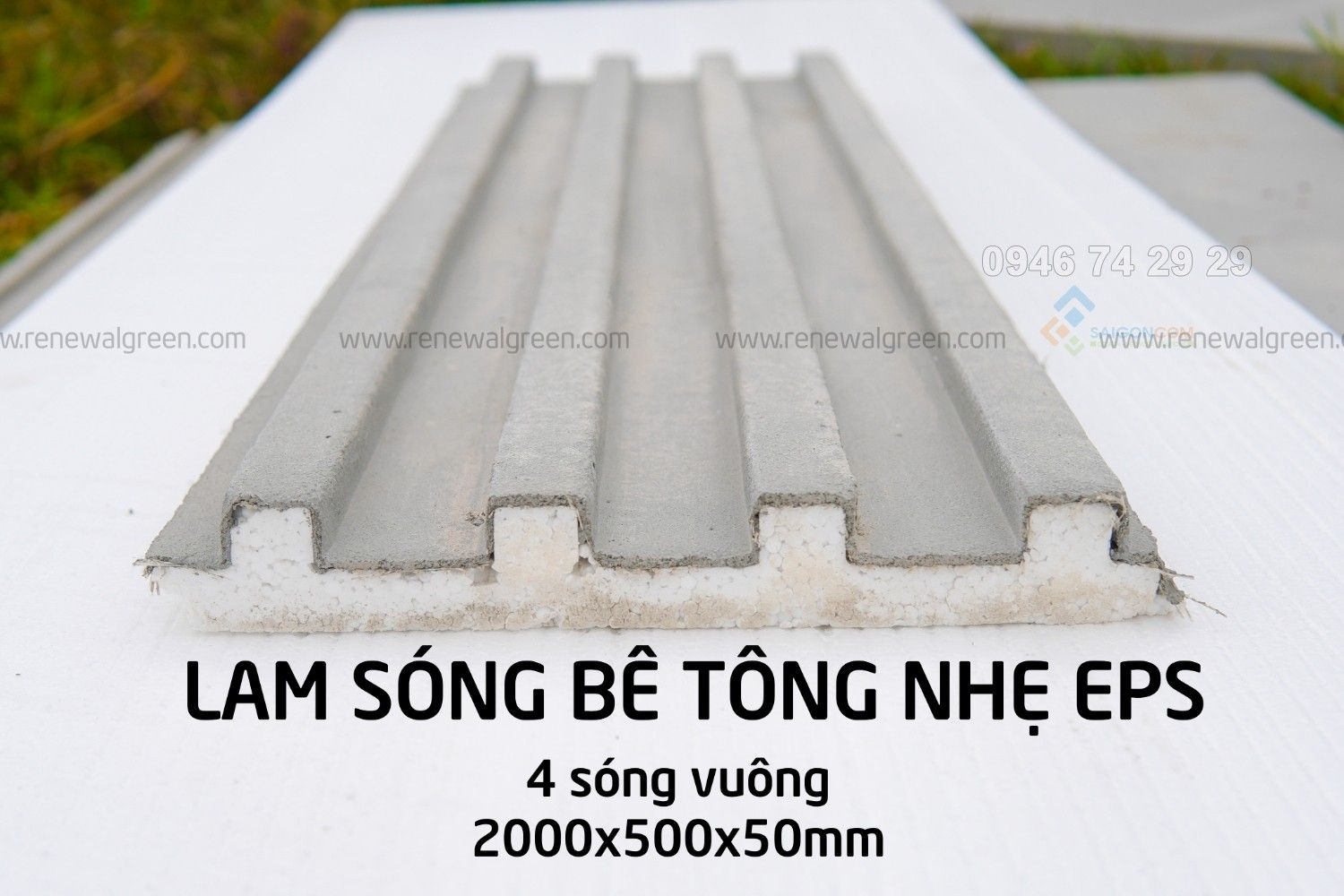 Lam sóng trang trí bê tông nhẹ EPS 4 sóng vuông 2000x200x50mm