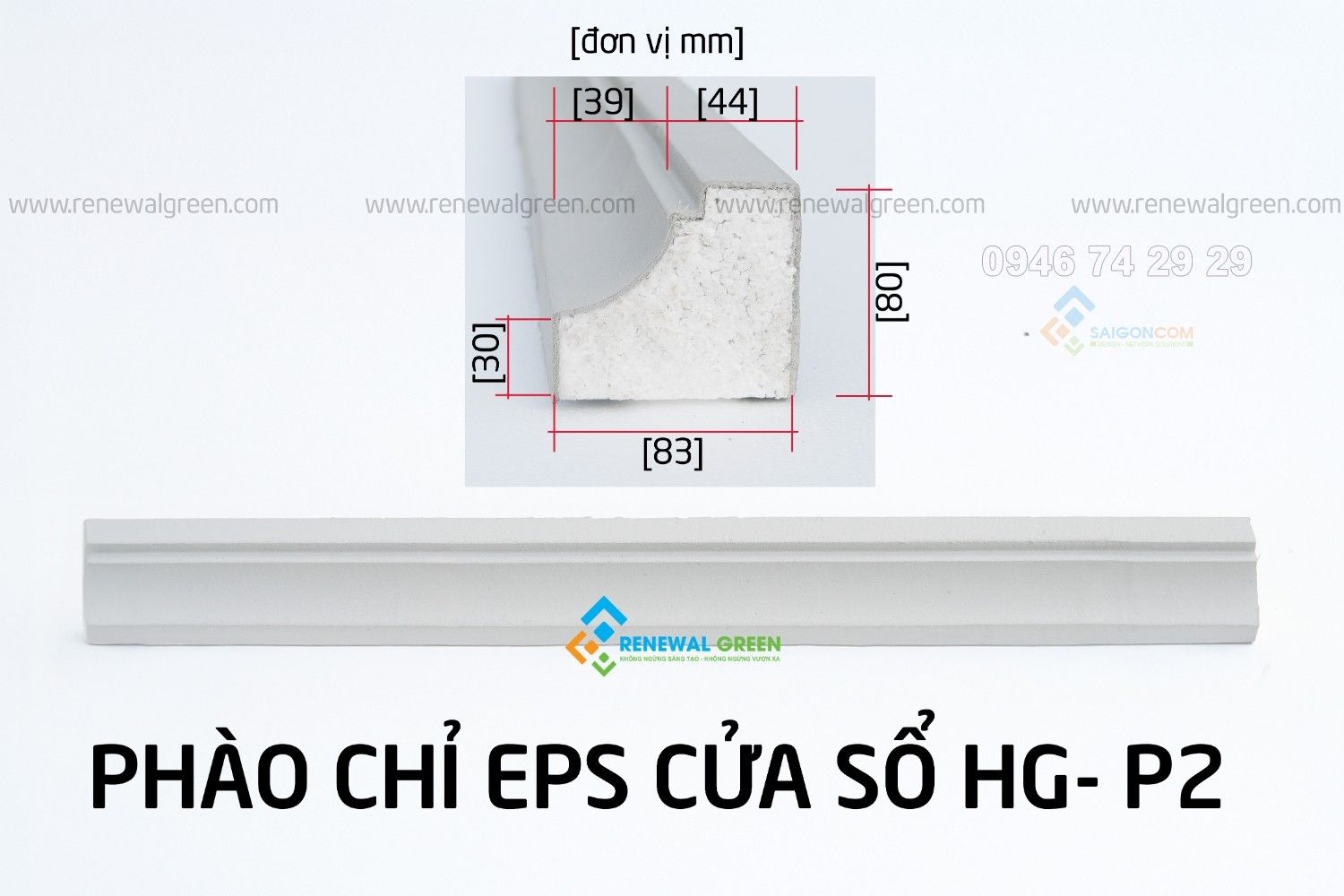 Phào chỉ EPS cửa sổ Kích thước 80x83x1000mm