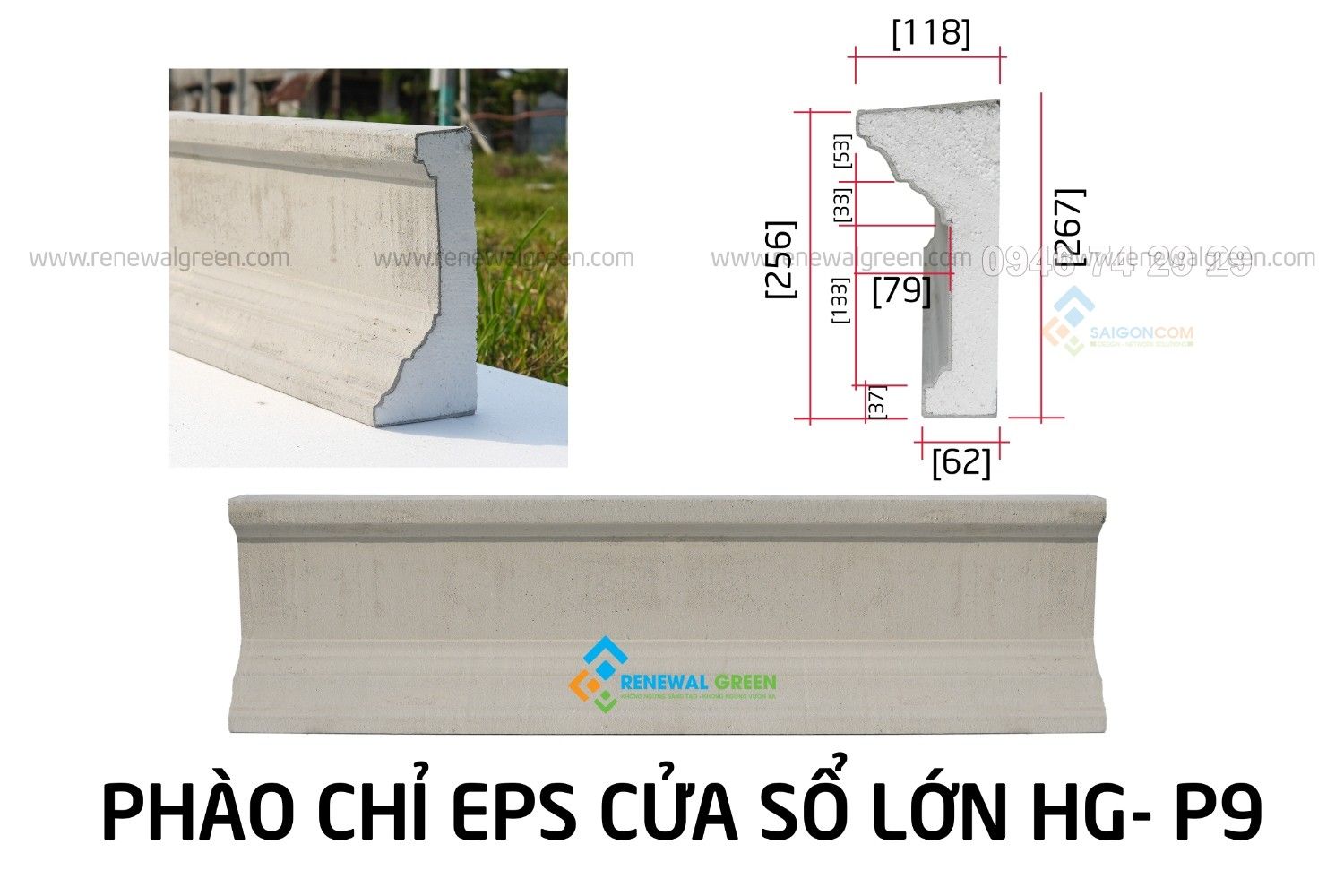 Phào chỉ EPS trang trí cửa sổ rời Kích thước 118x267x1000mm