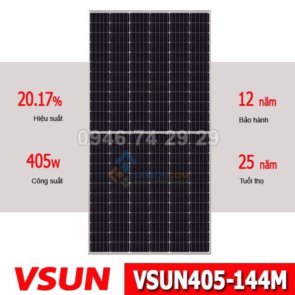 Tấm pin năng lượng mặt trời VSUN mono 405W Half Cell
