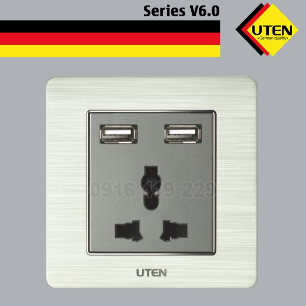Bộ ổ cắm điện 3 chấu và 2 ổ cắm USB UTEN V6.0GZ13/2NU